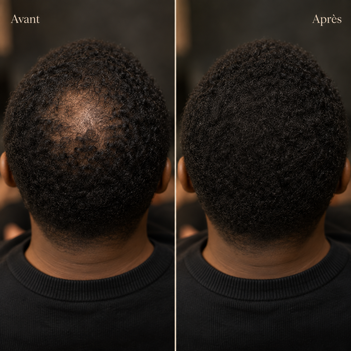 Avant après tonsure, cheveux texturés